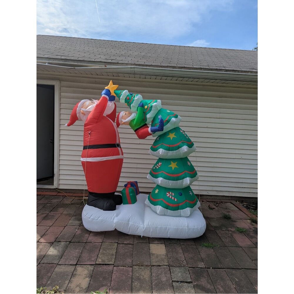 7 foot Christmas Santa Claus elf riding tree inflatable lawn decoration